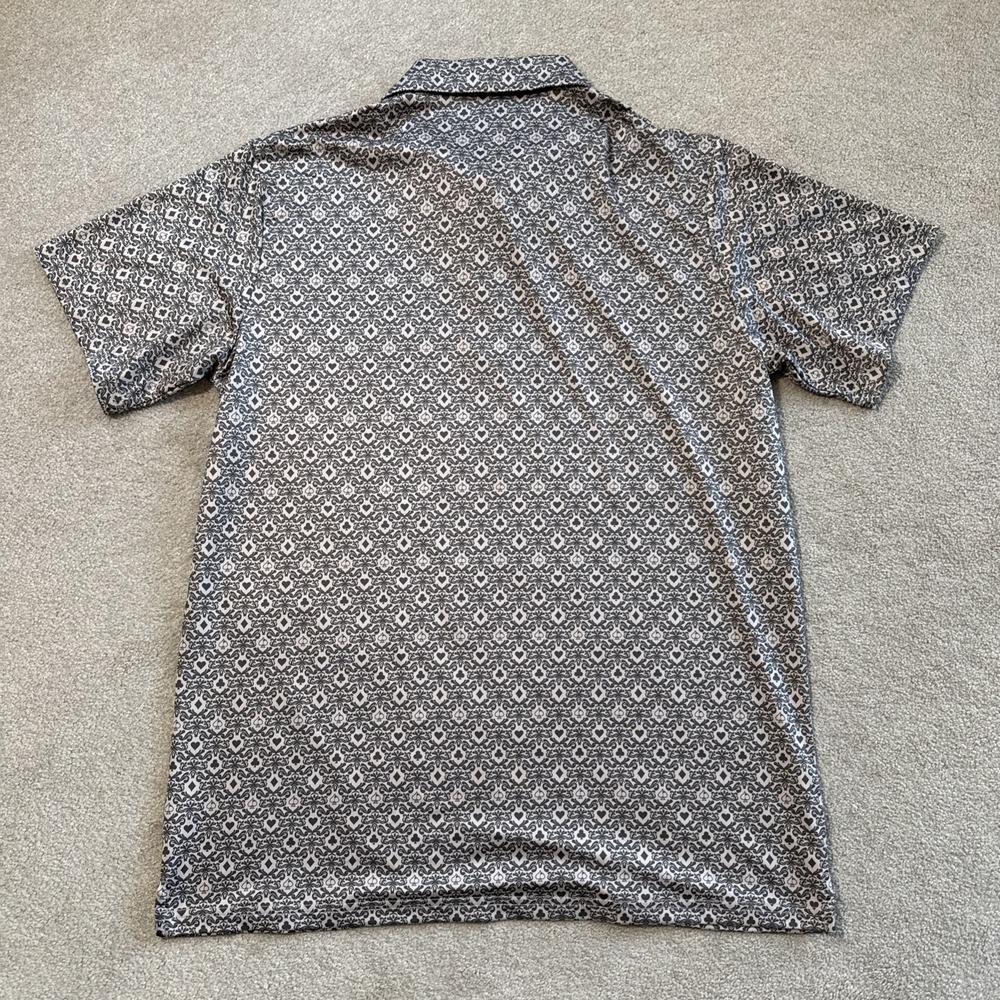 Pins & Aces Polo Shirt L Men's Performance Golf Stretch Brown Poker Cards AOP - Picture 2 of 7